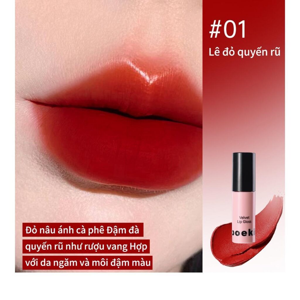 Mooekiss Son Bóng Velvet 1g - #01 Đỏ Lê