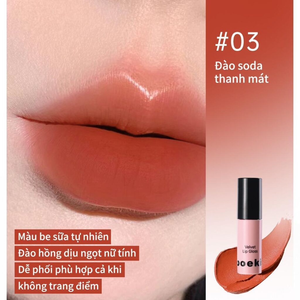 Mooekiss Son Bóng Velvet 1g - #03 Soda Đào