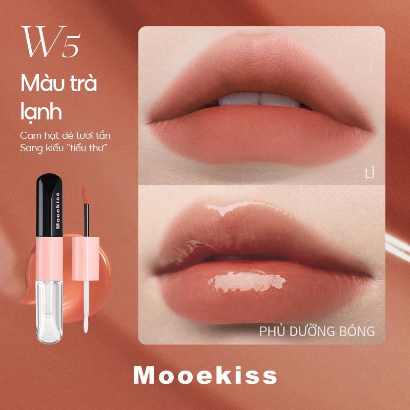 Mooekiss Son kem bóng hai đầu giữ màu 3.1g+3.1g W5 Thạch trà lạnh