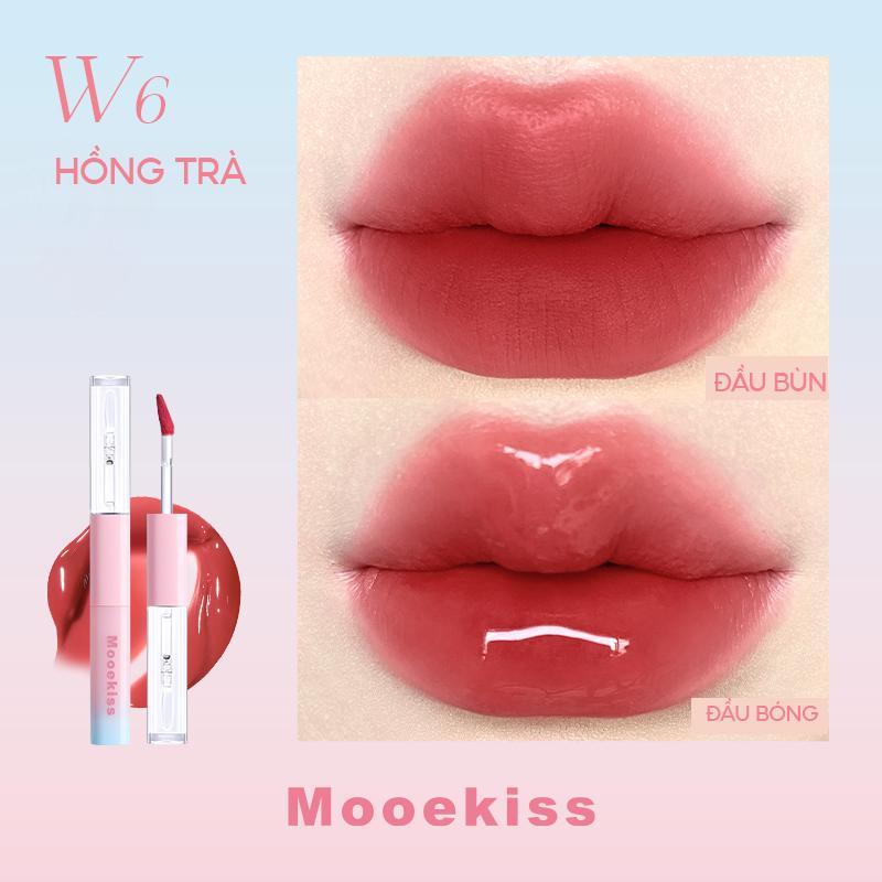 Mooekiss Son tint hai đầu bền màu 1.5g+1.5g (Phiên bản xanh-hồng) W6 Thạch trà đen